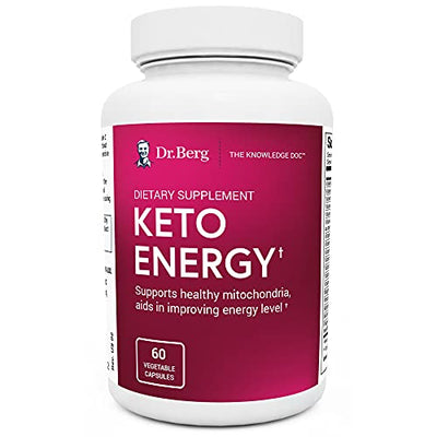 Dr. Berg's Keto Energy - Enhanced Mitochondrial Support, Nutritional Energy Supplement with Vitamins & Minerals, Alpha Lipoic Acid, Food-Based Ingredients - Keto Diet Perfect (60 Vegetarian Capsules)