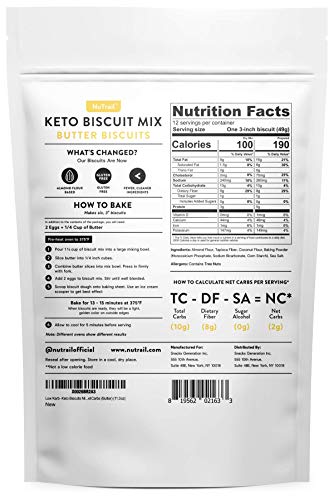 NuTrail™ - Keto Biscuits Mix - Low Carb Food - Easy to Bake - Perfect for Breakfast - Only 2g Net Carbs (Butter) (10 oz) (1 Count)