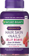 Nature's Bounty Optimal Solutions Advanced Hair, Skin & Nails Jelly Beans with Biotin, Mixed Fruit Flavor, 180 Count