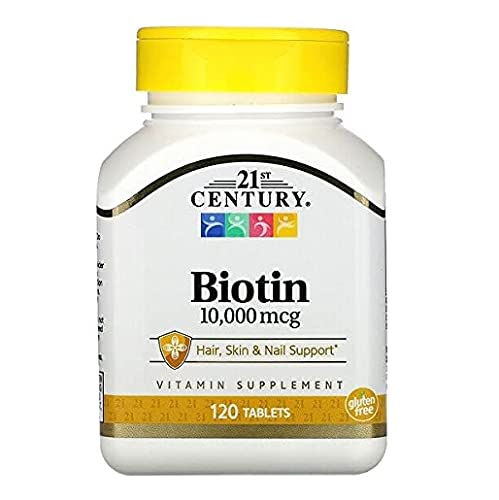 21st Century Biotin Tablets, 10,000 mcg, Unflavored 120 Count