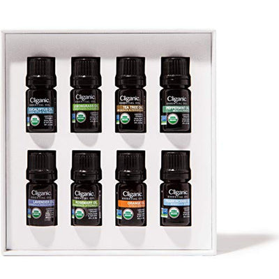 Cliganic USDA Organic Aromatherapy Essential Oils Holiday Gift Set (Top 8), 100% Pure Natural - Peppermint, Lavender, Eucalyptus, Tea Tree, Lemongrass, Rosemary, Frankincense & Orange