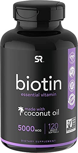 Biotin (5,000mcg) with Coconut Oil | Supports Healthy Hair, Skin & Nails in Biotin deficient Individuals | Non-GMO Verified & Vegan Certified (120 Veggie-Softgels)