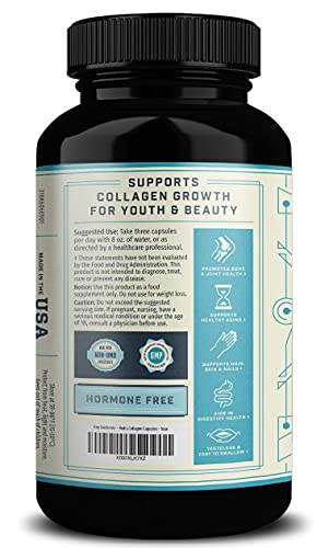 Multi Collagen Pills with Vitamin C - 90 Pills Type I, II, III, V & X Collagen Supplements - Hydrolyzed Collagen Capsules for Healthy Hair, Skin, Nails and Joint Support - Collagen Peptides Pills