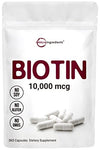 Micro Ingredients Biotin 10000 mcg, Biotin Capsules, 365 Counts (1 Year Supply), Support Hair, Nail, Skin and Metabolism, Premium Biotin Vitamins