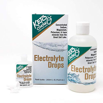 Keto Chow | Electrolyte Drops | Sodium, Magnesium, Potassium & Trace Minerals | Promotes Electrolyte Balance | Perfect for The Keto Diet and Intermittent Fasting | 250 ml Refill with Empty Flask