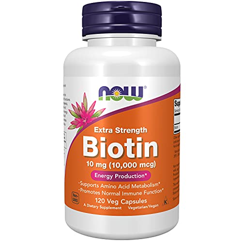 NOW Supplements, Biotin 10 mg (10,000 mcg), Extra Strength, Energy Production*, 120 Veg Capsules