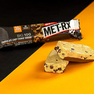 MET-Rx Big 100 Colossal Protein Bars, Chocolate Chip Cookie Dough Meal Replacement Bars, 9 Count