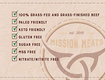 Mission Meats Sugar Free Keto Snacks Grass Fed Beef Sticks Whole 30 Gluten Free MSG Free Nitrate Nitrite Free Paleo Healthy Snacks Natural Meat Sticks Beef Jerky Zero Sugar Protein Snacks (24 Count)