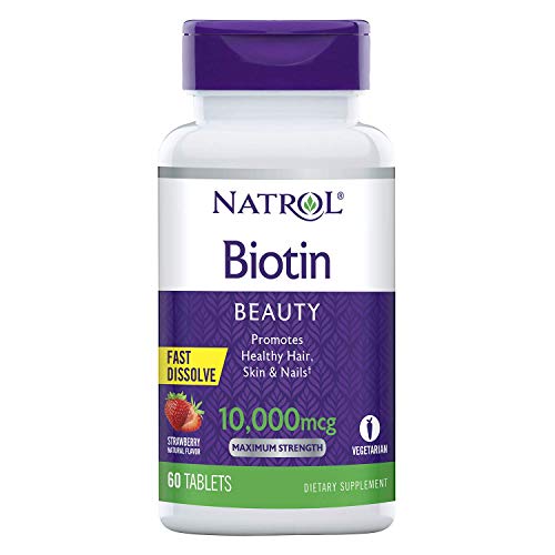 Natrol Biotin Beauty Tablets, Promotes Healthy Hair, Skin and Nails, Helps Support Energy Metabolism, Helps Convert Food Into Energy, 10,000mcg, 60Count, Strawberry
