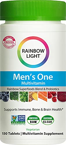 Rainbow Light Men’s One Multivitamin – High Potency with Vitamin C, D & Zinc for Immune Support, Non-GMO, Vegetarian – 150 Tablets (5 Month Supply)