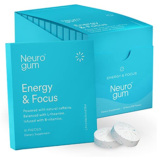 NeuroGum Nootropic Energy Gum | Caffeine + L-theanine + B Vitamins | Sugar Free + Gluten Free + Non GMO + Vegan | Enlighten Mint Flavor (108 Count)