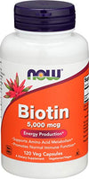 NOW Biotin 5,000 mcg - 120 VCaps (Pack of 2 Bottles)