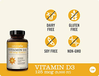 NatureWise Vitamin D3 5000iu (125 mcg) 1 Year Supply for Healthy Muscle Function, Bone Health and Immune Support, Non-GMO, Gluten Free in Cold-Pressed Olive Oil, Packaging May Vary (360 Mini Softgels)