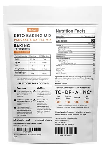 NuTrail™ - Keto Pancake & Waffles Low Carb Food Baking Mix | 1g Net Carb Per Serving | Gluten Free | No Added Sugar | Perfect Easy to Bake Breakfast Pancakes (10 ounce)