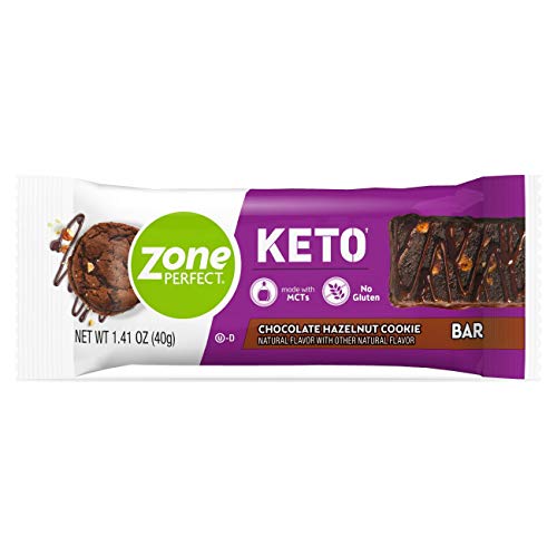 Zone Perfect Keto Bars, Keto Snack, 20 Bars, 4g Net Carbs, 2g Sugars, with Fat for Energy, Great Taste Guaranteed, Chocolate Hazelnut Cookie, 5 Bars per Box (20 Count)