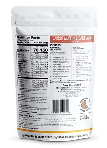 Good Dees Low Carb Baking Mix,Carrot Muffin & Cake Mix, Keto Baking Mix, No Sugar Added, Gluten Free, Dairy-Free, Diabetic (3g Net Carbs, 12 Serving)