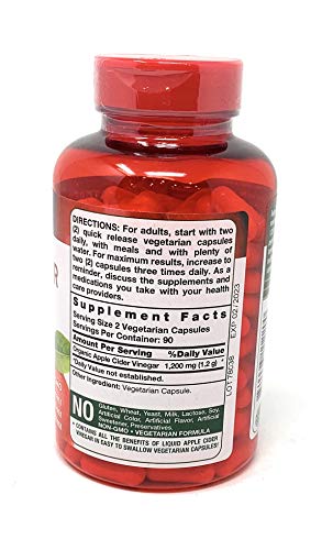 Nature's Truth Organic Apple Cider Vinegar Extra Strength Quick Release 1200 MG Gluten Free, Dairy Free, Non -GMO, No Preservative - 180 Vegetarian Capsules (1 Pack - 180 Capsules)