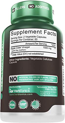 High Strength Raw Apple Cider Vinegar Capsules with Mother 1500mg Detox Support - Appetite Suppressant Keto Diet for Fat Burner Weight Loss Supplement (Packaging May Vary)