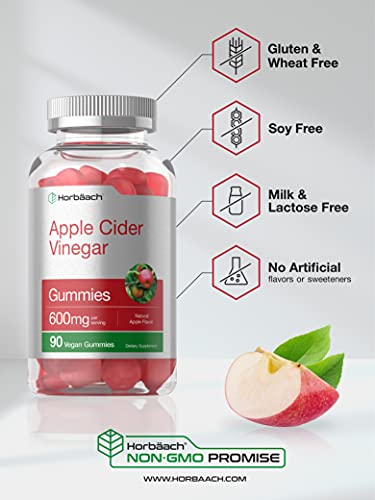 Vegan Apple Cider Vinegar Gummies | 90 Count | ACV Supplement | Natural Apple Flavor | Non-GMO, Gluten Free Gummies for Adults | by Horbaach