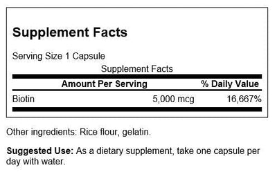 Swanson Biotin Vitamin B7 5000 mcg 100 Capsules