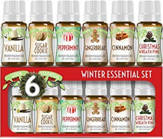 Winter Essential Oil Set of 6 Fragrance Oils - Christmas Wreath Pine, Vanilla, Peppermint, Cinnamon, Sugar Cookie, and Gingerbread by Good Essential Oils