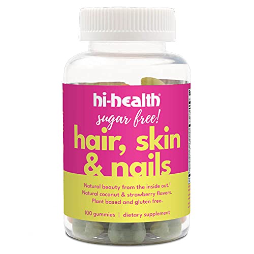 Hi-Health Sugar-Free Gummy for Hair, Skin & Nails Vitamin, Biotin, Plant Based, Gluten-Free, Natural Coconut and Strawberry Flavor (100 Gummies)