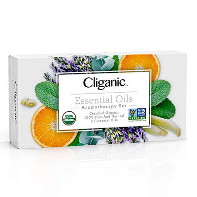 Cliganic Organic Aromatherapy Essential Oils Holiday Gift Set (Top 5), Stocking Stuffer - 100% Pure Natural - Peppermint, Lavender, Eucalyptus, Lemongrass & Orange