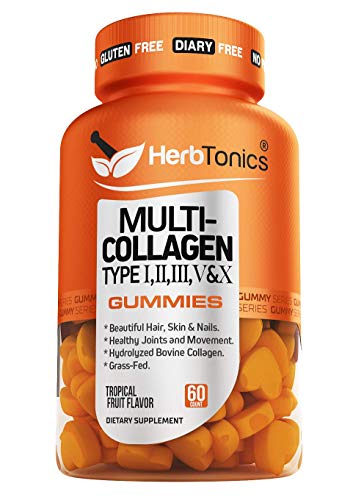 Multi Collagen Gummies Type 1,2,3,5 & 10 with Biotin for Hair Growth Skin Nails Supplement Anti Aging Skin Care peptide with Vitamin C Zinc for Women, Non-GMO
