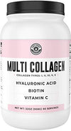 Multi Collagen Powder with Biotin, Hyaluronic Acid, Vitamin C (2lb Value Size) | Hydrolyzed Collagen Supplement (Types I, II, III, V, X). Hair, Skin, Nails for Women, Men