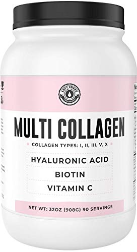 Multi Collagen Powder with Biotin, Hyaluronic Acid, Vitamin C (2lb Value Size) | Hydrolyzed Collagen Supplement (Types I, II, III, V, X). Hair, Skin, Nails for Women, Men