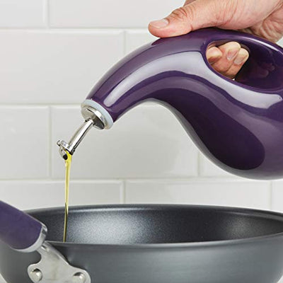 Rachael Ray Solid Glaze Ceramics EVOO Olive Oil Bottle Dispenser with Spout, One Size, Purple