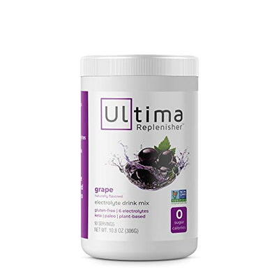Ultima Replenisher Electrolyte Hydration Powder, Grape, 90 Serving Canister - Sugar Free, 0 Calories, 0 Carbs - Gluten-Free, Keto, Non-GMO with Magnesium, Potassium, Calcium
