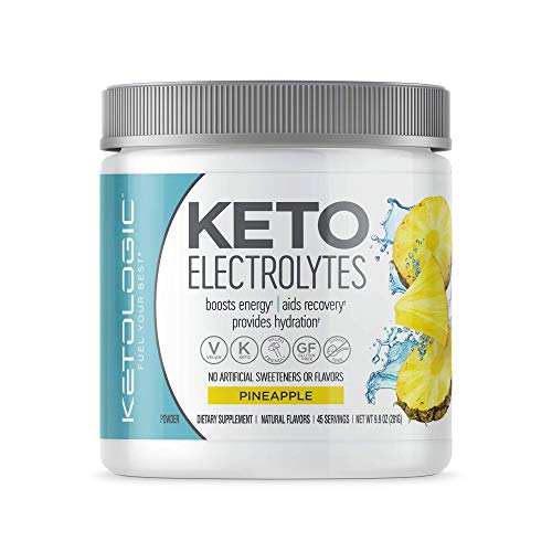 KetoLogic Keto Electrolyte Powder: Sugar Free Electrolyte Supplement for Rapid Hydration, Recovery, Cramps & Energy Boost + NO Carbs, NO Calories, NO Artificial Sweeteners - (45 Serve) - Pineapple