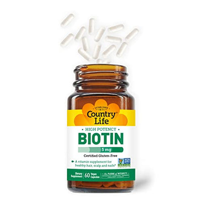 Country Life Biotin High Potency 5 mg - 120 Vegan Capsules