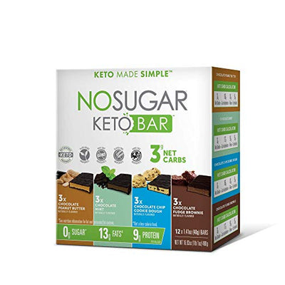 No Sugar Keto Protein Bars - 12 Bar Variety Pack, Low Carb Keto Snacks, Natural Plant Based Protein by No Sugar Company