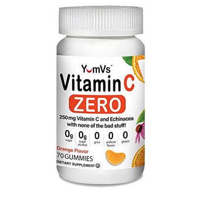Vitamin C with Echinacea Zero Gummies for Adults by YumVs | Keto Friendly Sugar Free Supplement for Women & Men | 250 mg Vitamin C + Echinacea | Natural Orange Flavor Chewables-70 Count