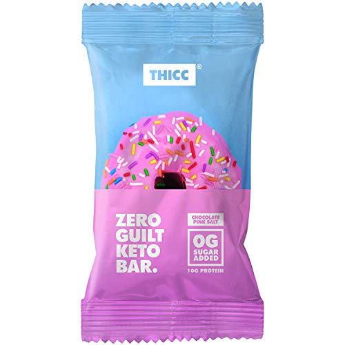 THICC Bar | Keto Protein Bar with Collagen and MCT Oil | Chocolate Pink Salt, 12 Thick Bars | No Sugar Added, 5g Net Carbs, 20g Fat, 11g Protein | Delicious On-The-Go Meal Replacement, Snack & Dessert