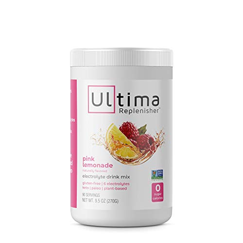 Ultima Replenisher Hydrating Electrolyte Powder, Pink Lemonade, 90 Serving Canister - Sugar Free, 0 Calories, 0 Carbs - Gluten-Free, Keto, Non-GMO with Magnesium, Potassium, Calcium