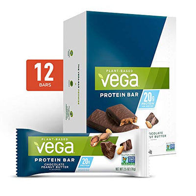 Vega 20g Protein Bar High- Plant Based, Vegetarian, Chocolate Peanut Butter, 2.5 Ounce (Pack of 12)