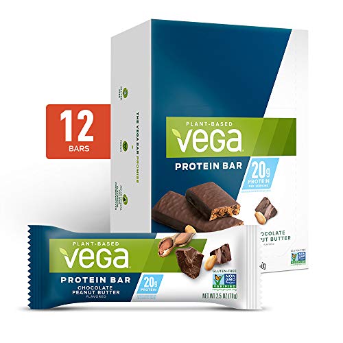 Vega 20g Protein Bar High- Plant Based, Vegetarian, Chocolate Peanut Butter, 2.5 Ounce (Pack of 12)