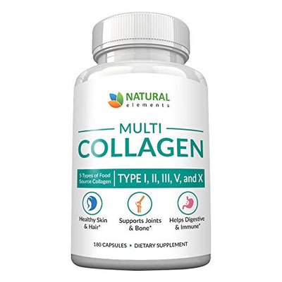 Multi Collagen Protein Capsules - 180 Collagen Capsules - Type I, II, III, V, X Collagen Pills - Proprietary Blend of Eggshell, Chicken, Wild Fish & Grass-Fed Beef Collagen Peptides - 2025mg per serv