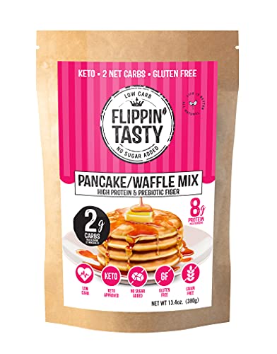 Keto Pancake & Waffle Mix by Flippin' Tasty | Large Fluffy, Gluten Free, Grain Free, Low Carb Pancakes | 2g Net Carbs per Serving of 2 | No Sugar Added | Diabetic & Keto Friendly | Makes 24 Pancakes