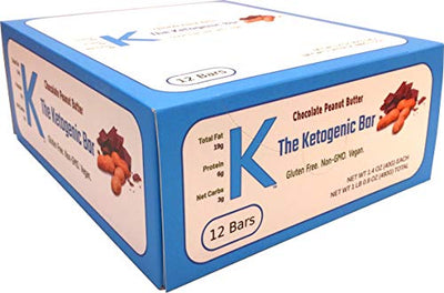 K The Ketogenic Bar - Chocolate Peanut Butter Keto Bars - High Fat, Low Carb. The Perfect Keto Protein Bars as a Keto Snack Food for Keto Diets. Paleo Friendly. 12 Pack K Bars