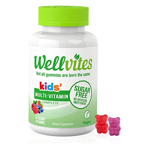 Wellvites Kids Multivitamin Sugar Free, Vegan Gummy Vitamins: Sweetener Free, Gelatin Free and Non-GMO, 60 Count (30 Day Supply)