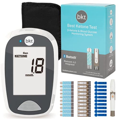 Ketone & Glucose Complete Blood Testing Meter Kit by BKT - The Trusted Way to Stay in Ketosis & Blood Sugar Control for Weight Management Success