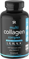 Multi Collagen Pills (Type I, II, III, V, X) Hydrolyzed Collagen Peptides with Hyaluronic Acid + Vitamin C | Contains 5 Types of Food Based Collagen | Non-GMO Verified & Gluten Free