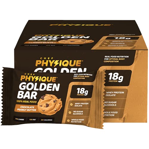 Chef Physique High Protein Bars – Healthy Whole Food Snacks Bar, Gluten Free, Fit Energy Snack Built with Whey Isolate & The Perfect Meal Replacement Foods – Chocolate Peanut Butter Crunch – 12 pack