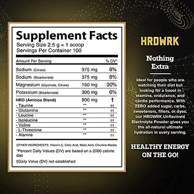 HRDWRK - Electrolyte Powder Keto Hydration Sugar Free with Magnesium, Potassium and Sodium - 100 Servings | Boost Endurance and Reduce Fatigue with This Electrolytes Supplement - Maximum Hydration