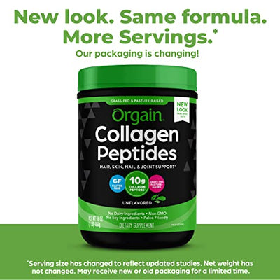 Orgain Grass Fed Hydrolyzed Collagen Peptides Protein Powder - Paleo & Keto Friendly, Amino Acid Supplement, Pasture Raised, Gluten Free, Dairy Free, Soy Free, Non-GMO, Type I and III, 1 Pound