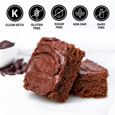 KetoBakes Low Carb Frosted Fudgy Brownie Mix - 1g Net Carbs - Clean Keto and Gluten Free Brownie Baking Mix - Easy to Bake - No Starches - Includes Chocolate Ganache Frosting Mix - Non-GMO, Dairy Free, Wheat Free Brownies, Diabetic Friendly (3 Pack)